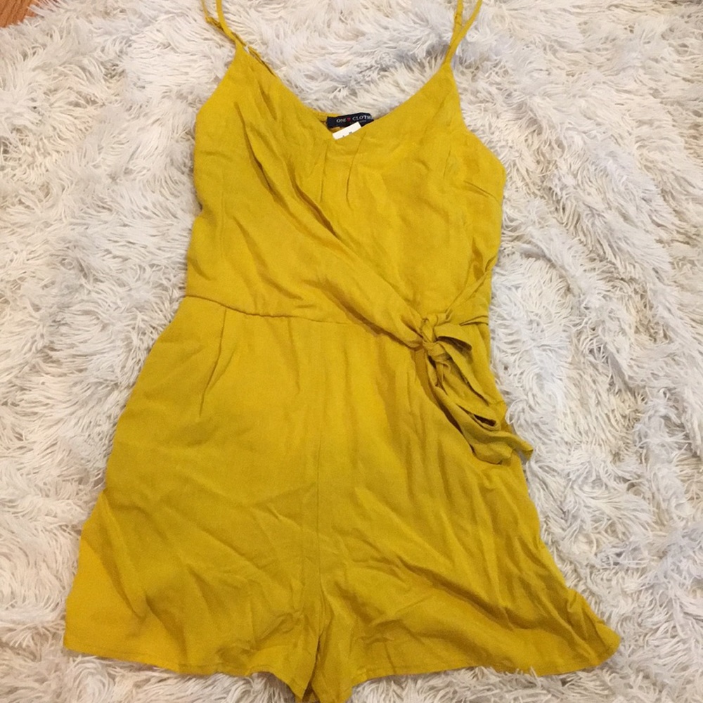 Yellow Tank Romper with Tie in Front